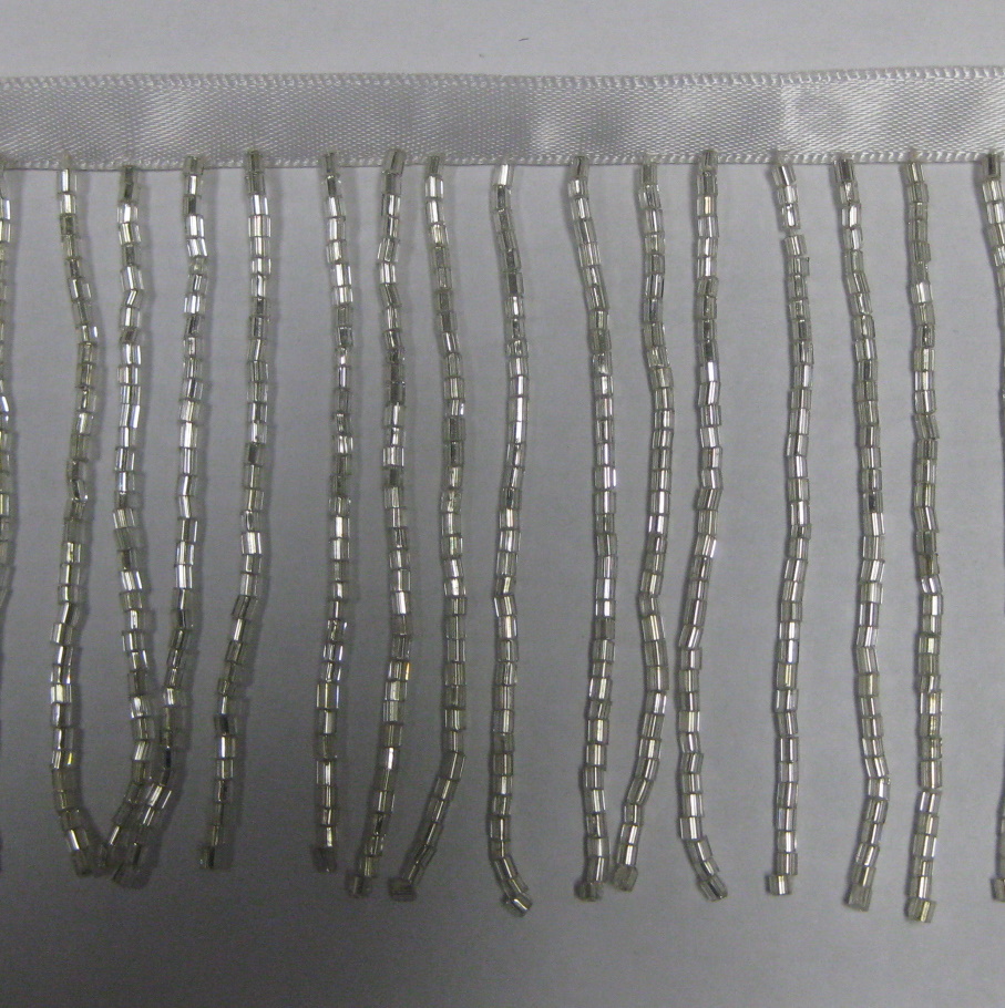 GLASS BEADS FRINGE SILVER